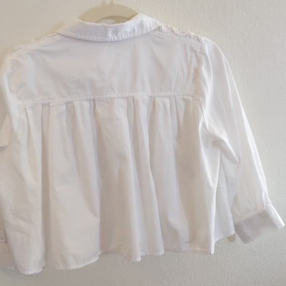 Maeve White Cropped Blouse with Textured Floral Design Babydoll 100% Cotton XS - Picture 5 of 7